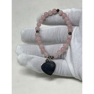 Avon Rose Quartz Power Bead Bracelet 925 Sterling Silver Heart Charm Pink